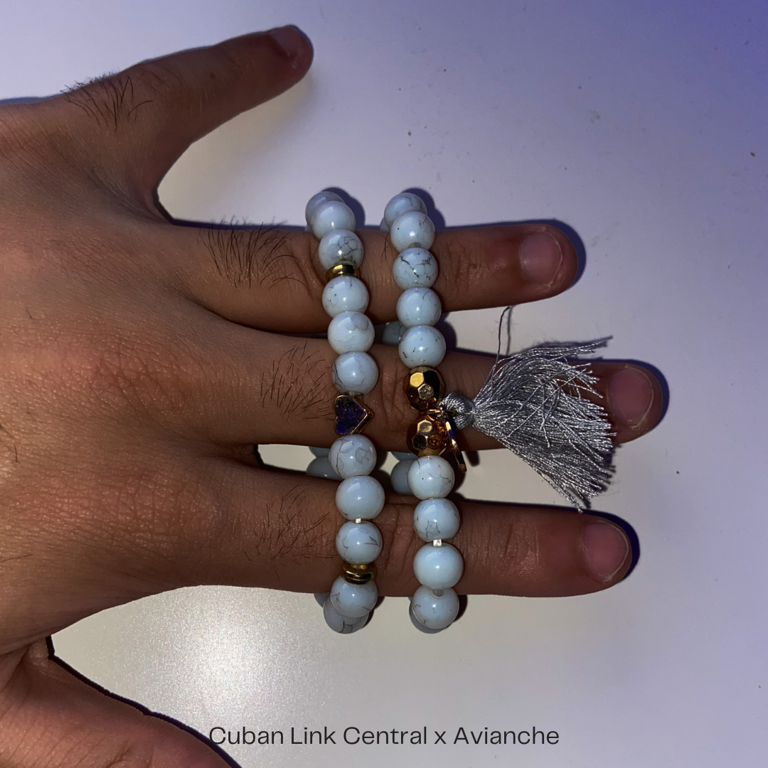 White Marble Beaded Bracelet with Design