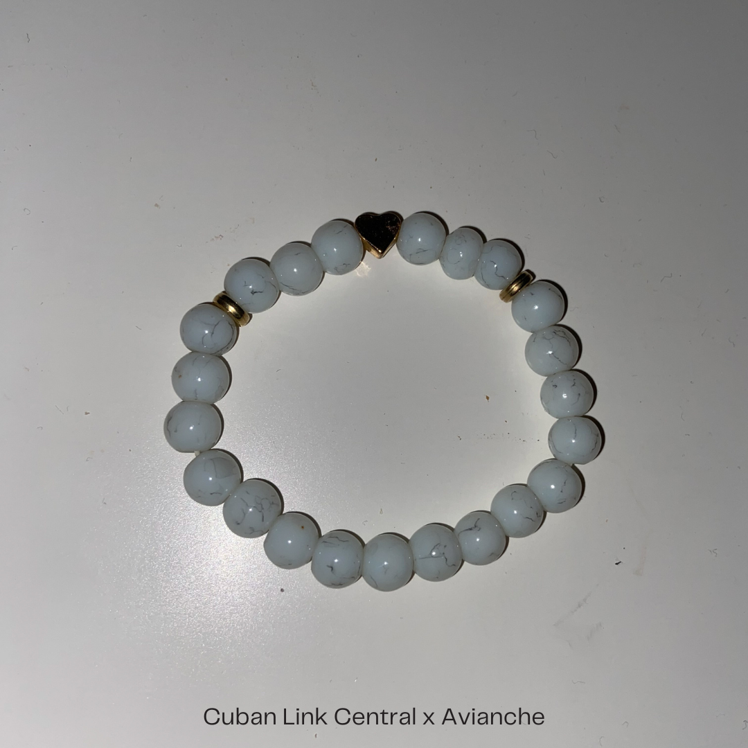 White Marble Beaded Bracelet with Design