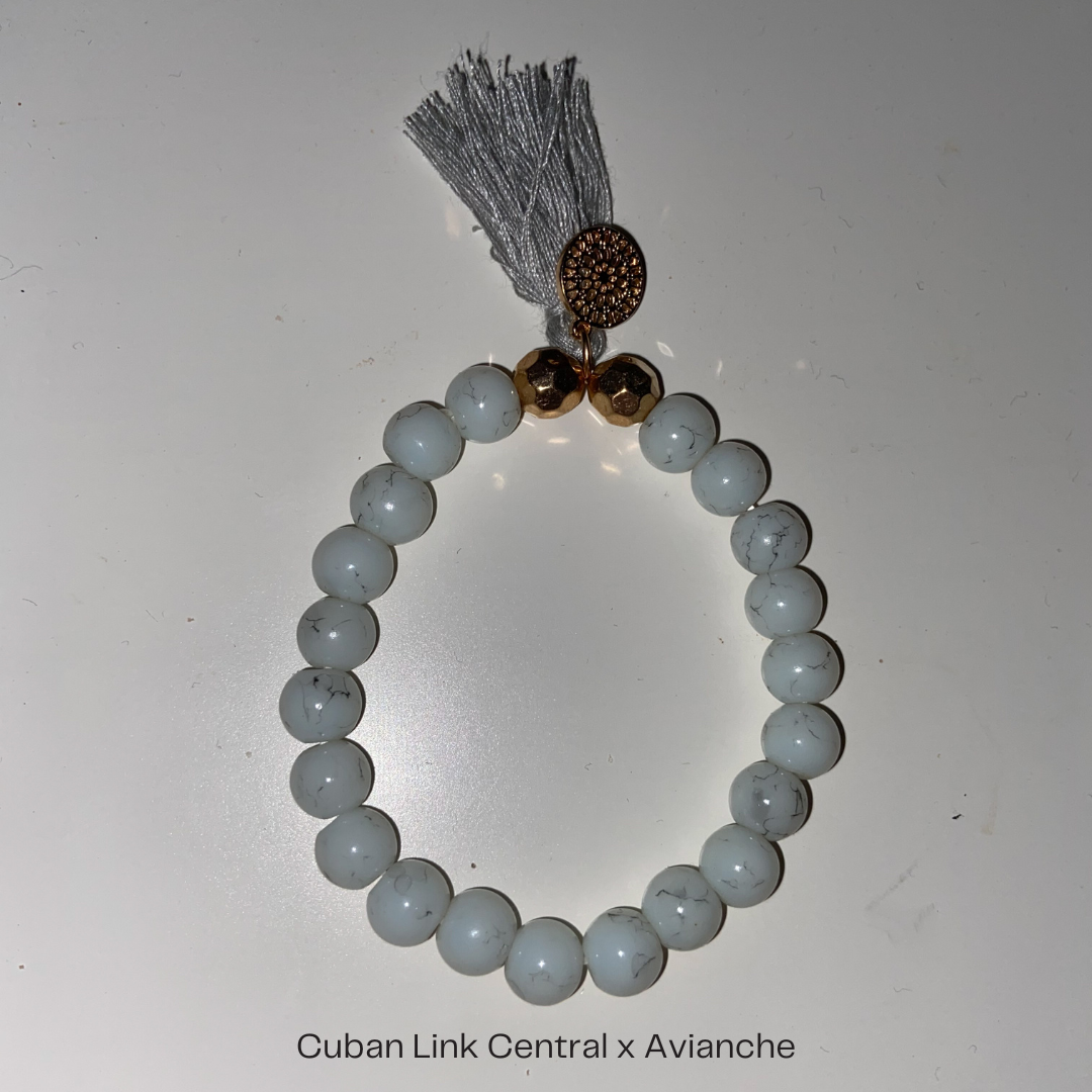 White Marble Beaded Bracelet with Design