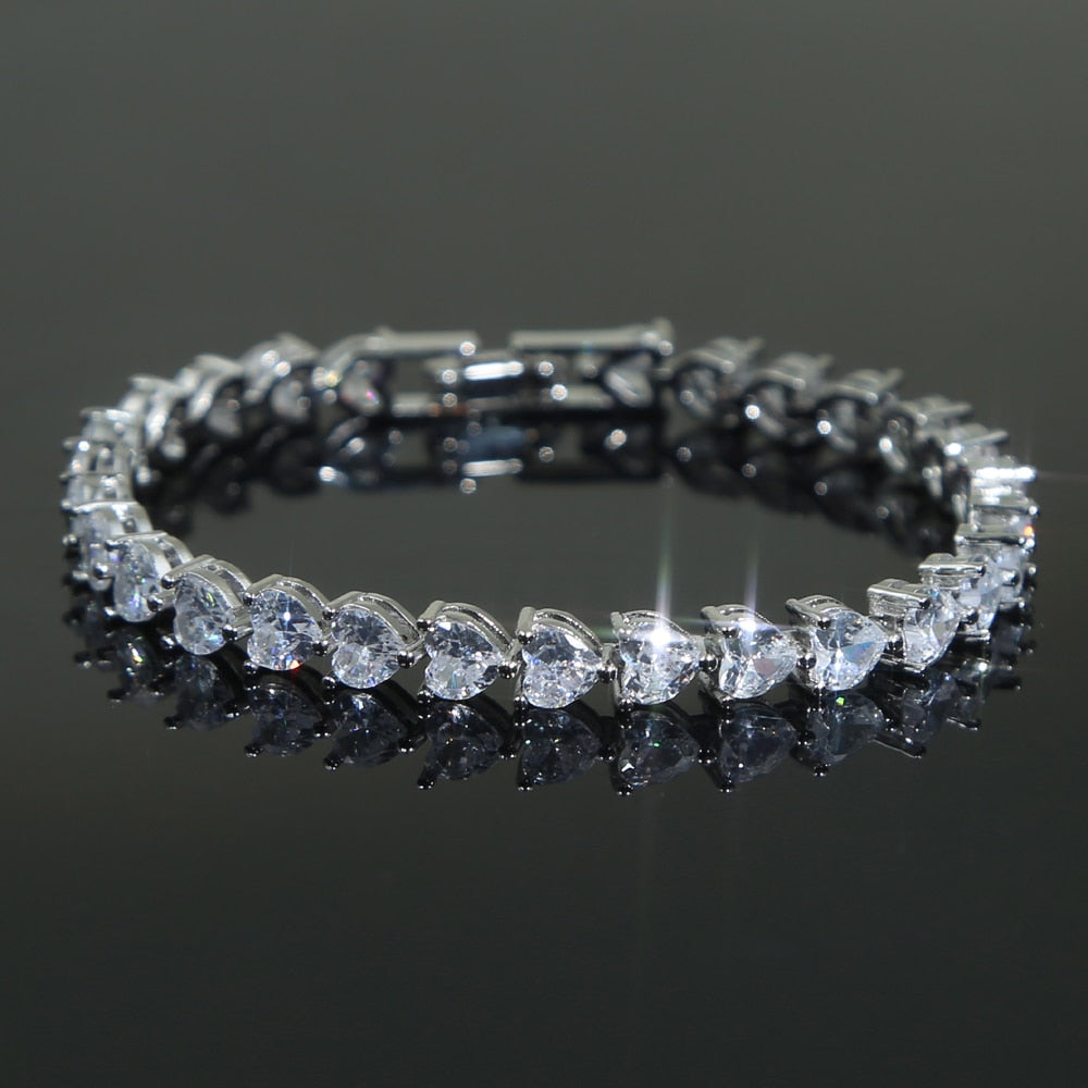 Heart Shaped Iced Out Tennis Bracelet