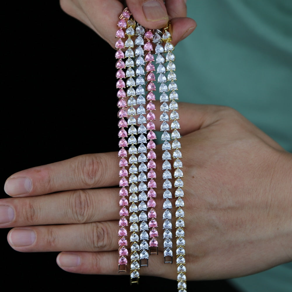 Heart Shaped Iced Out Tennis Bracelet