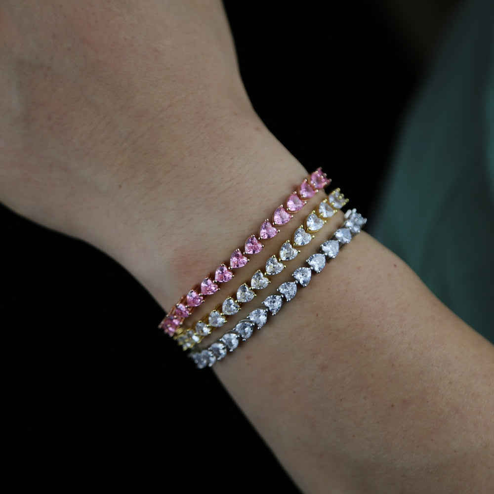 Heart Shaped Iced Out Tennis Bracelet