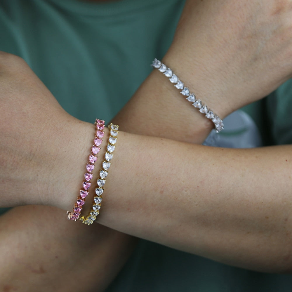 Heart Shaped Iced Out Tennis Bracelet