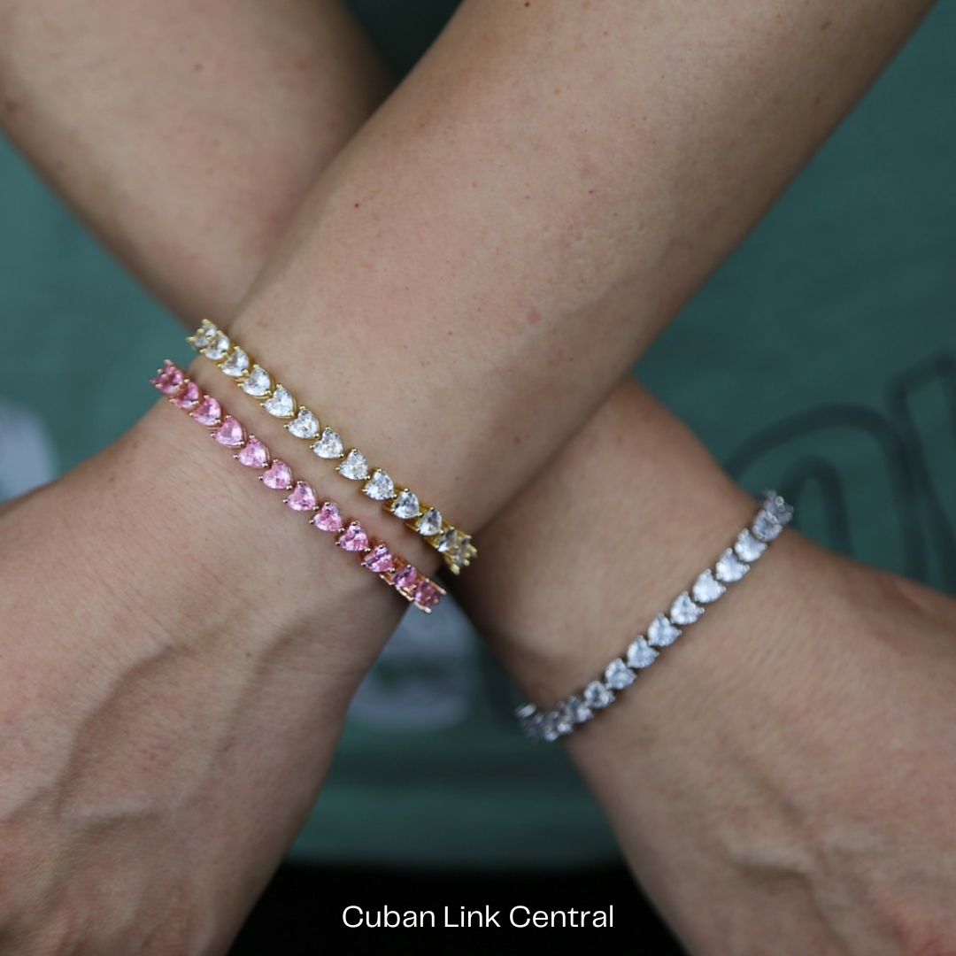 Heart Shaped Iced Out Tennis Bracelet