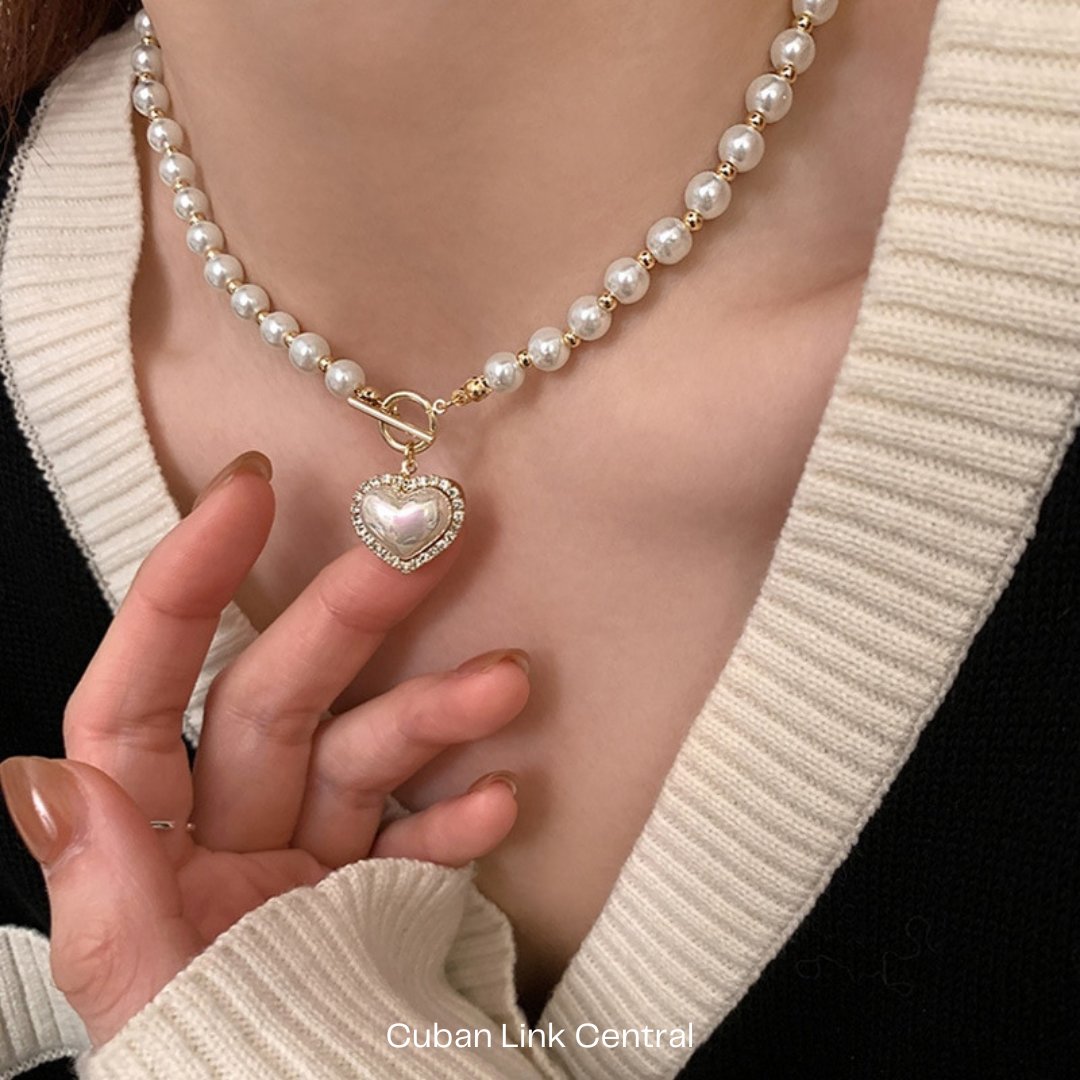 Pearl Necklace with Heart Pendant