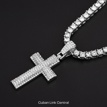 4MM Iced Out Tennis Chain With Cross Pendant – Cuban Link Central 4MM Iced Out Tennis Chain With Cross Pendant – Cuban Link Central
