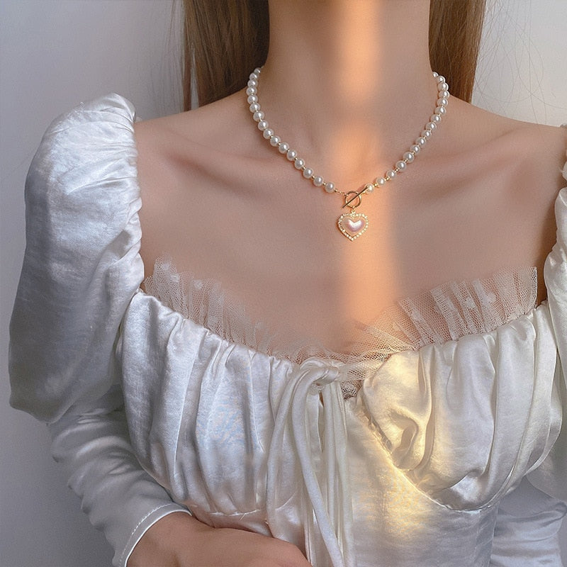 Pearl Necklace with Heart Pendant