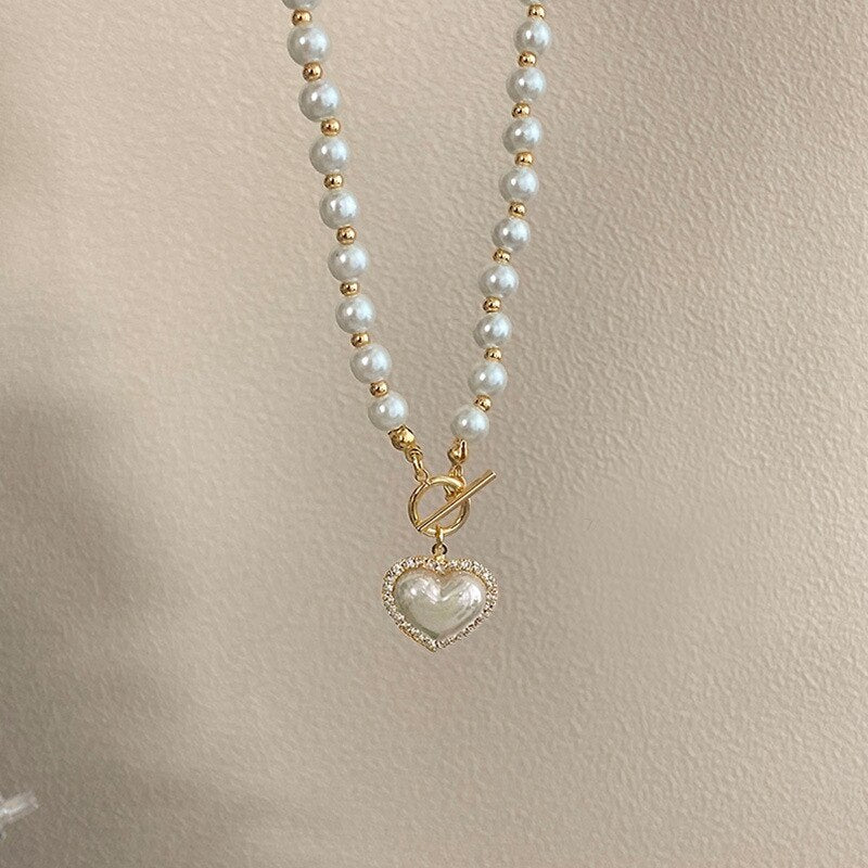 Pearl Necklace with Heart Pendant