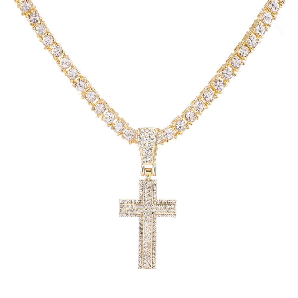 4MM Iced Out Tennis Chain With Cross Pendant