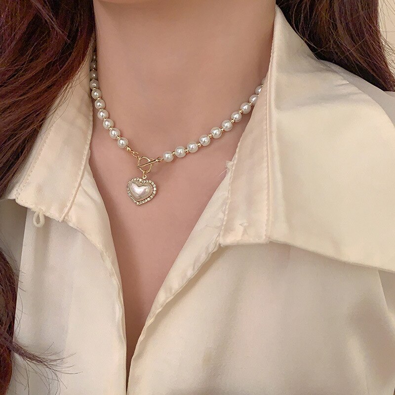 Pearl Necklace with Heart Pendant